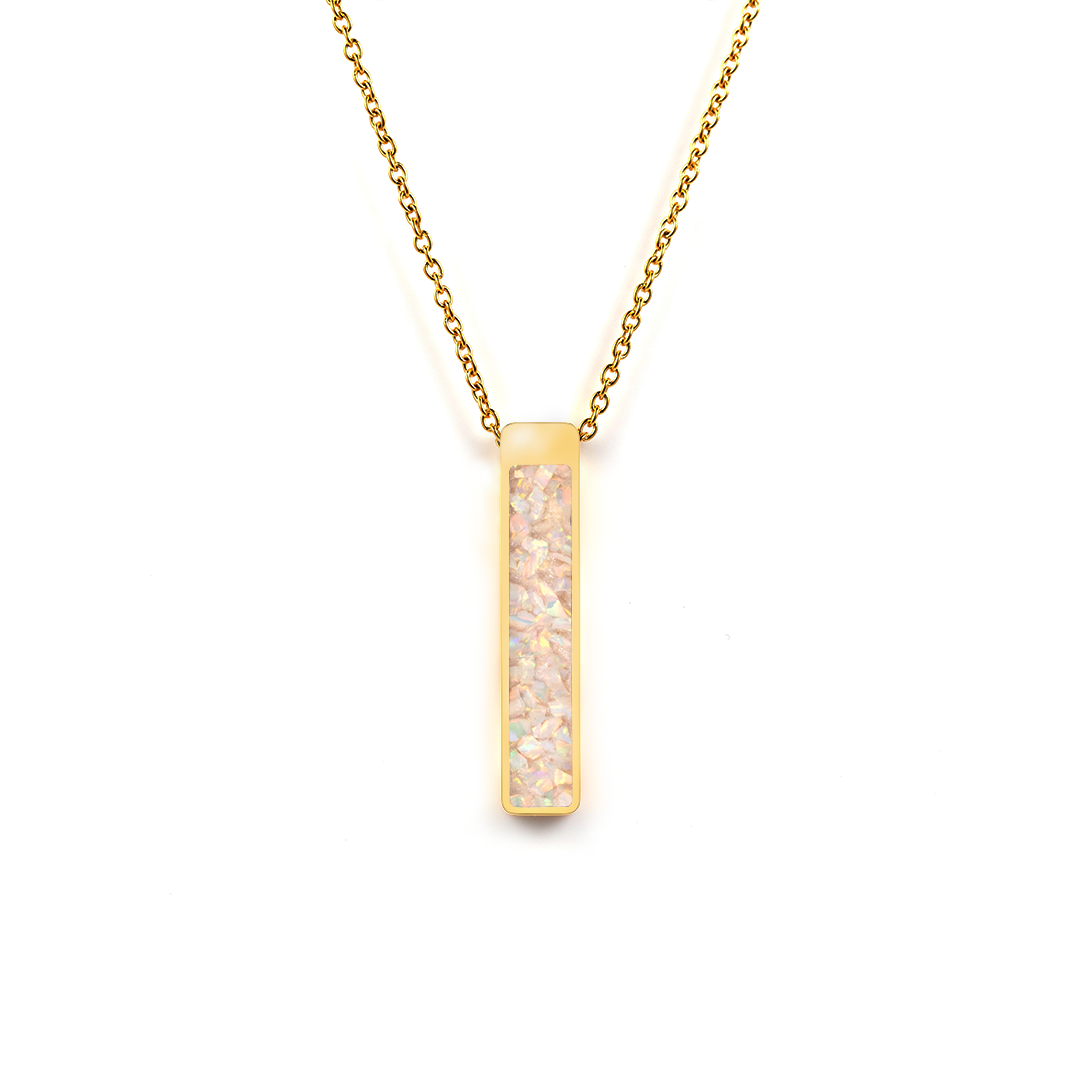Pearl White Opal Glowstone Bar Pendant Necklace
