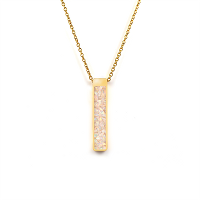 Pearl White Opal Glowstone Bar Pendant Necklace