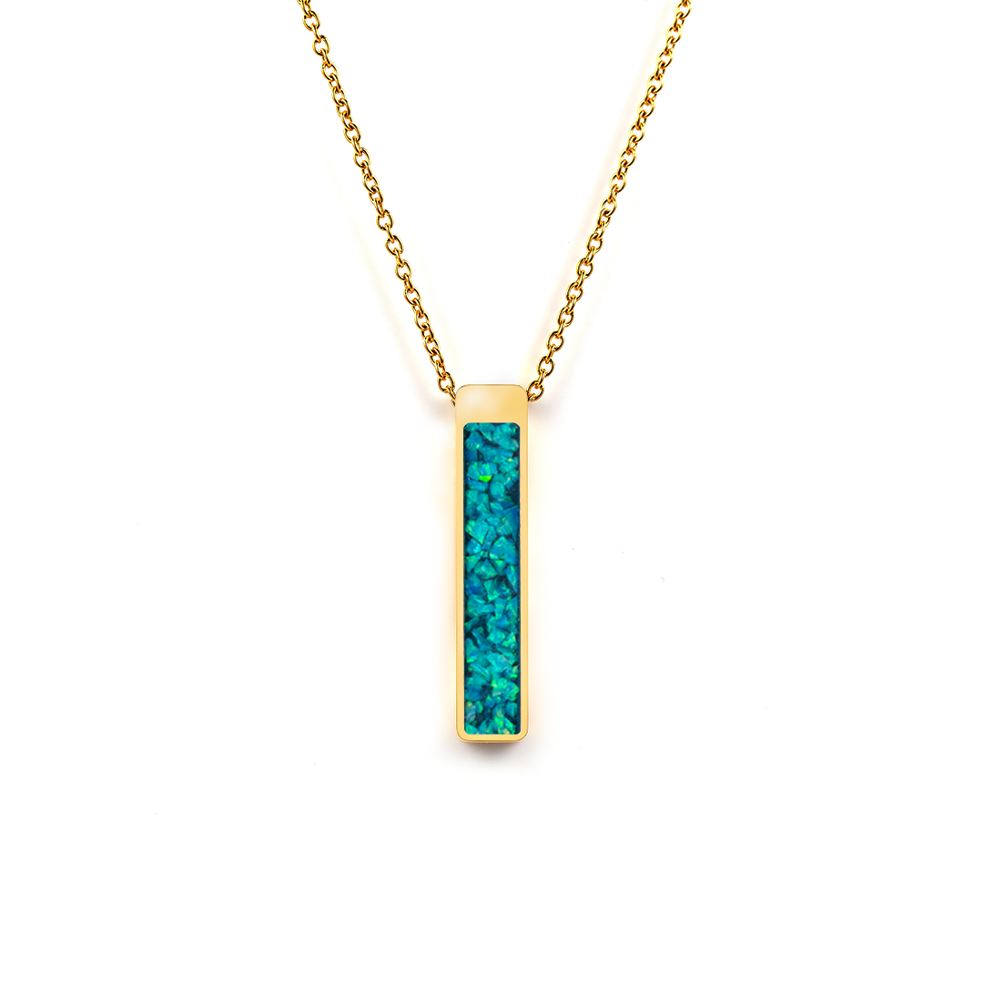 Bahama Blue Opal Glowstone Bar Pendant Necklace