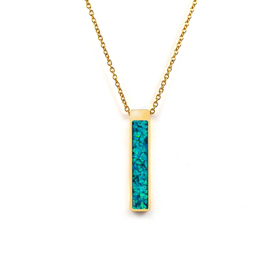 Bahama Blue Opal Glowstone Bar Pendant Necklace