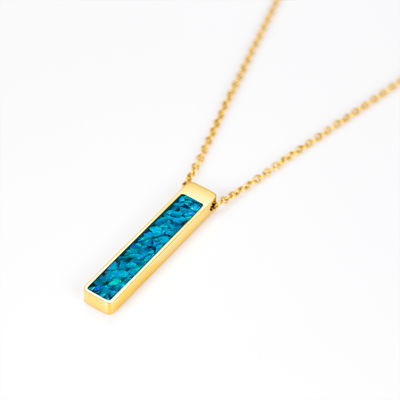 Bahama Blue Opal Glowstone Bar Pendant Necklace