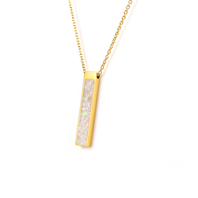 Pearl White Opal Glowstone Bar Pendant Necklace