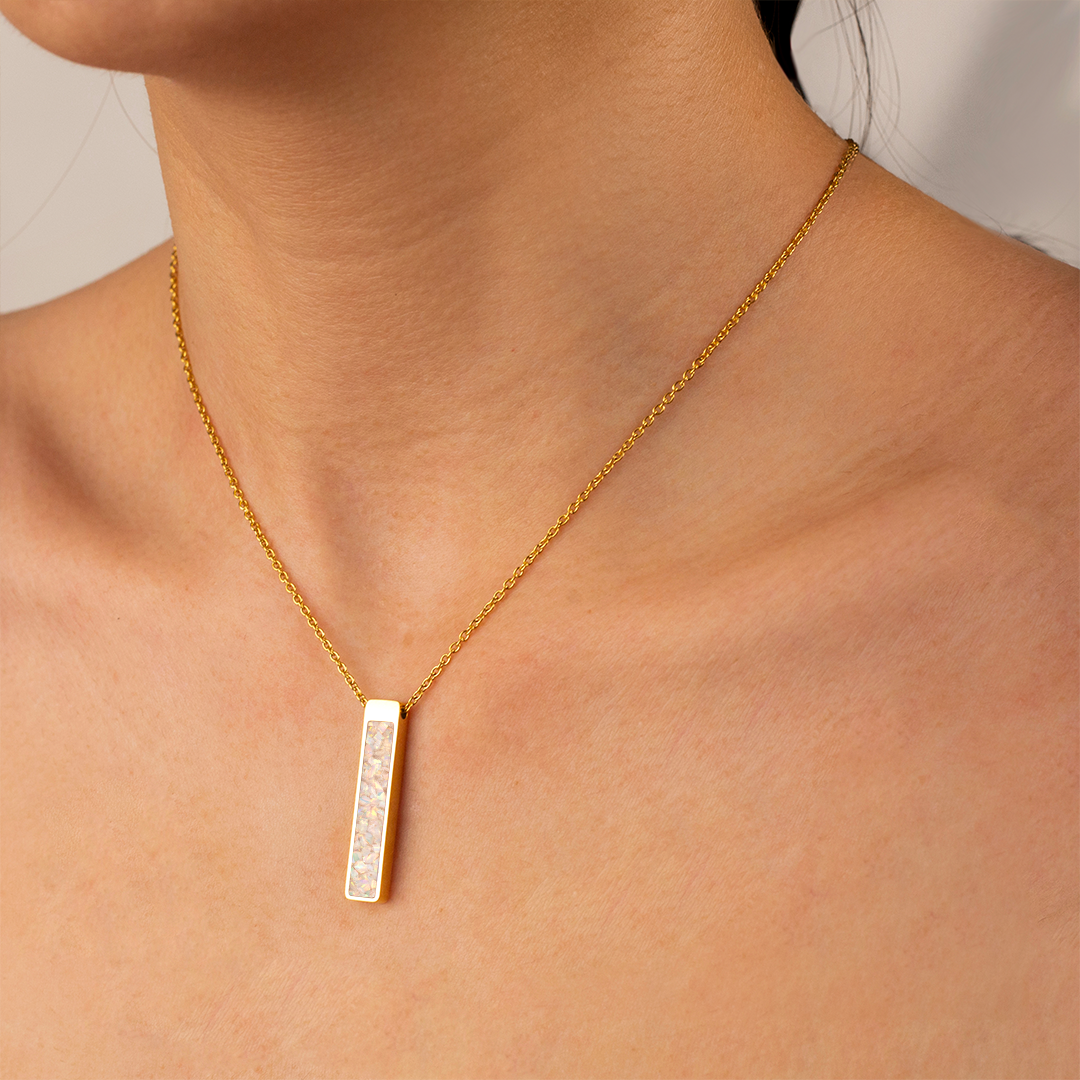Pearl White Opal Glowstone Bar Pendant Necklace