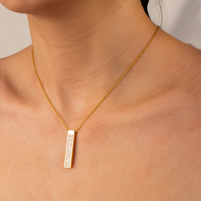 Pearl White Opal Glowstone Bar Pendant Necklace