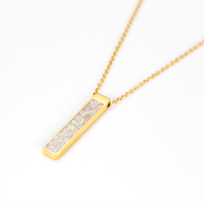Pearl White Opal Glowstone Bar Pendant Necklace