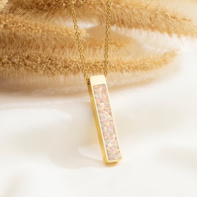 Pearl White Opal Glowstone Bar Pendant Necklace