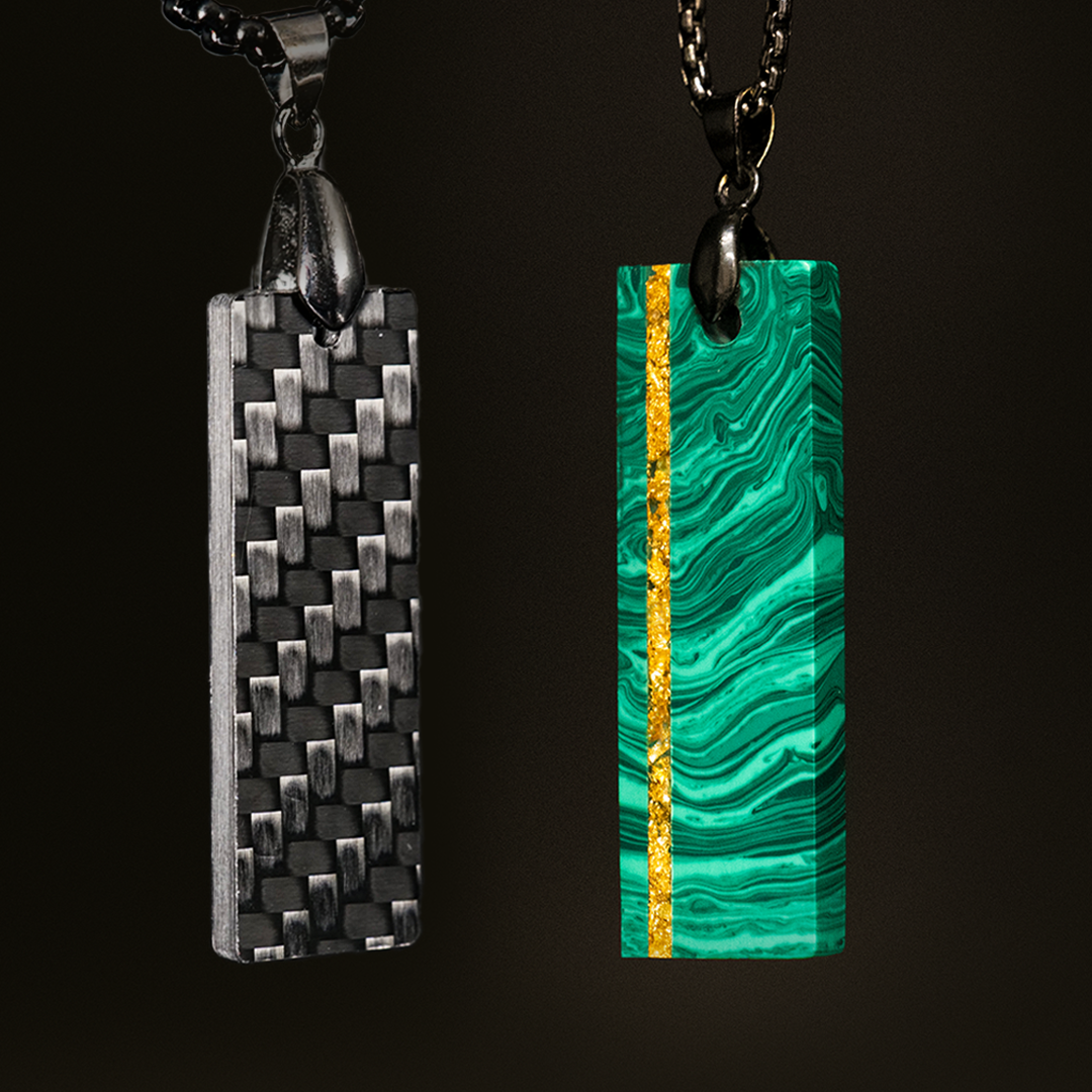 Malachite Trustone and Carbon Fiber Bar Pendant Bundle - Patrick Adair Designs