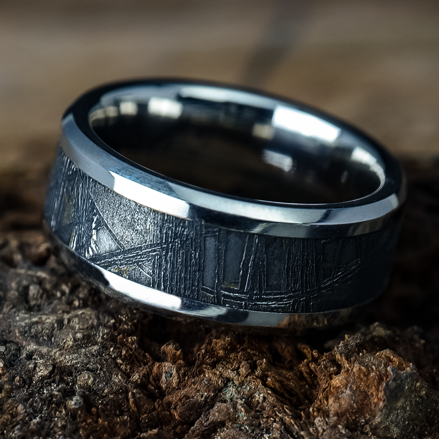 Platinum Ring with Meteorite Inlay - Patrick Adair Designs