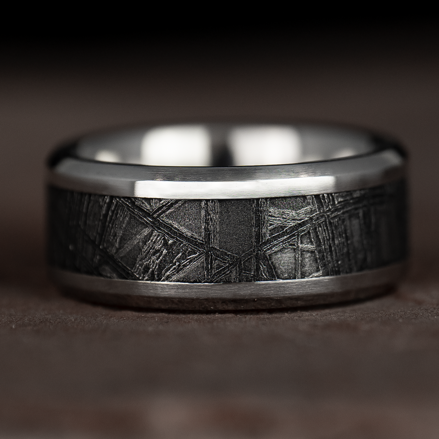 Platinum Ring with Meteorite Inlay - Patrick Adair Designs