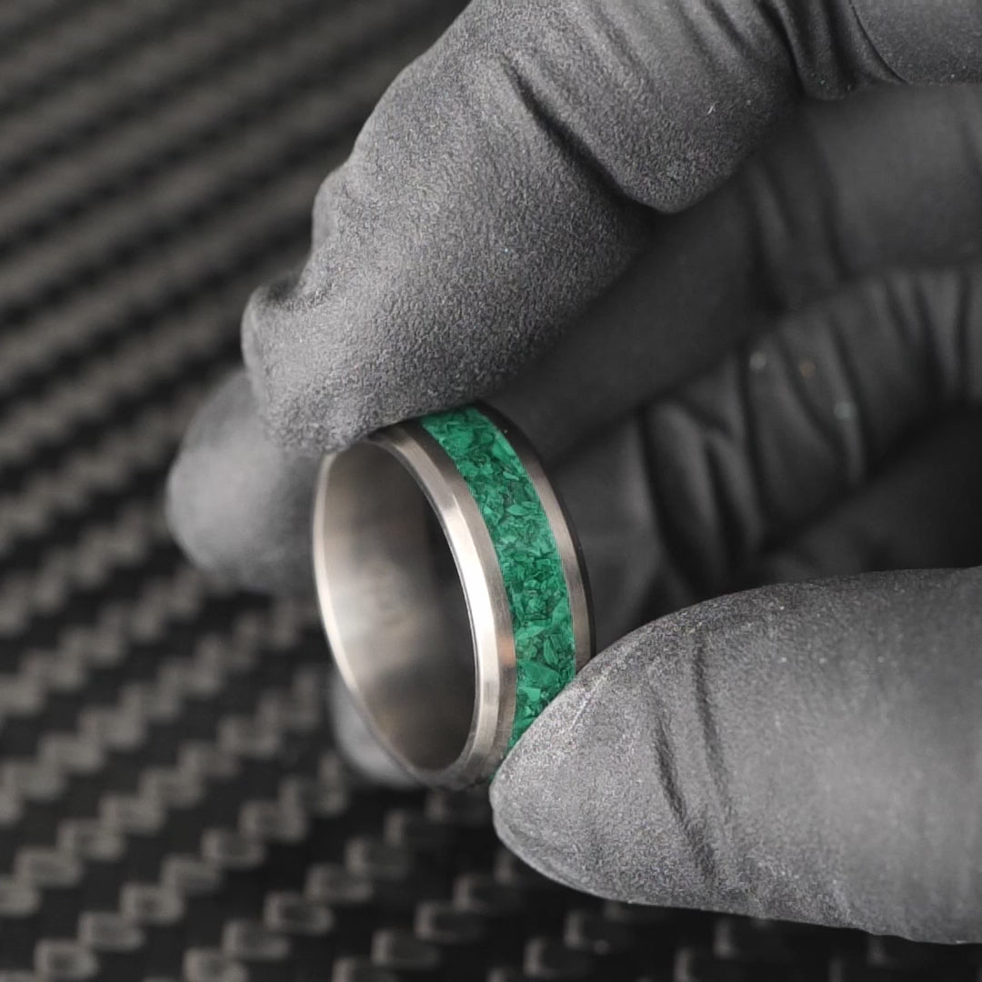 Malachite Glowstone Ring on Titanium