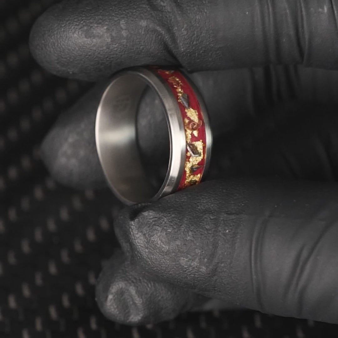 Regal Glowstone Ring on Titanium | Meteorite, Copper, and Gold Leaf