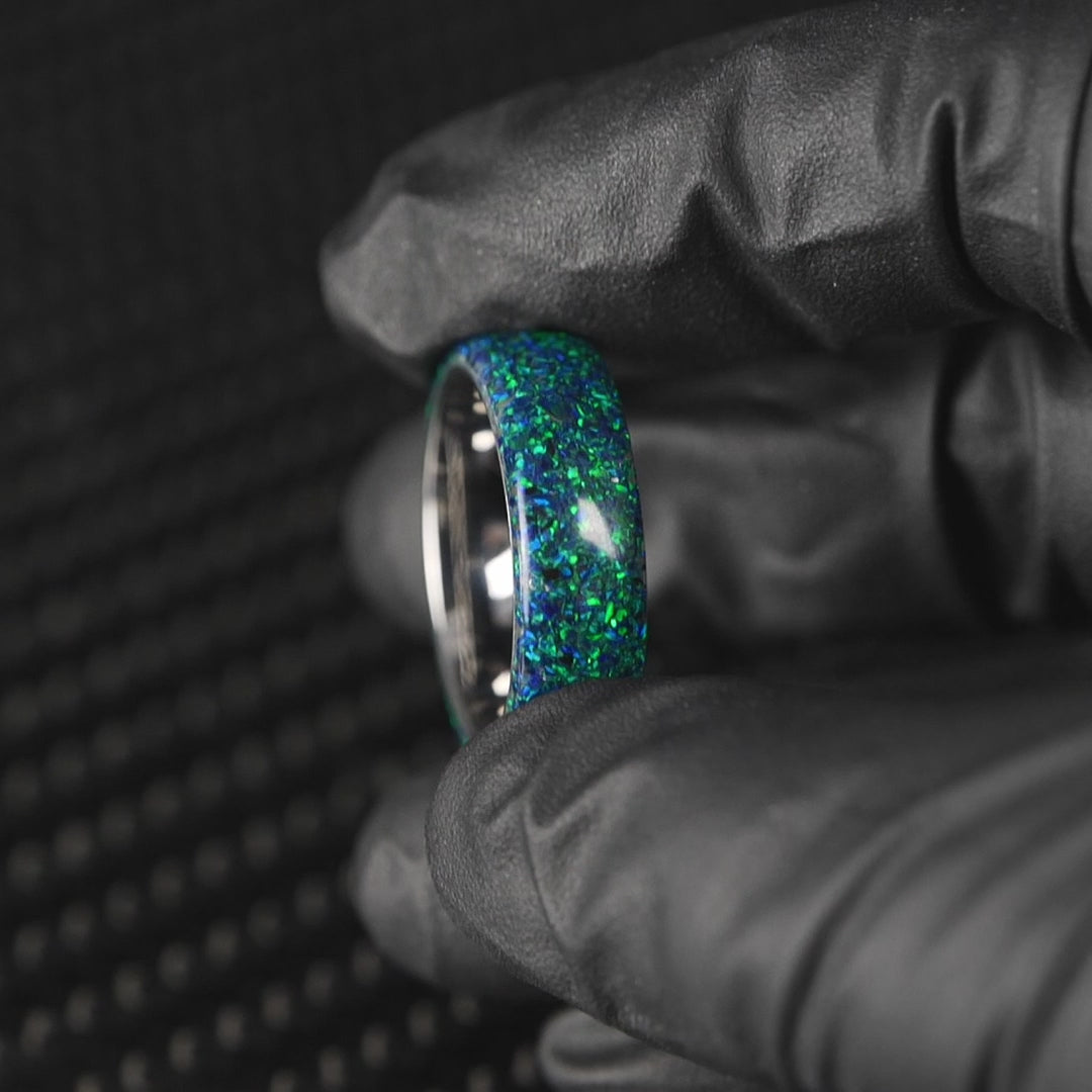 Black Emerald Opal Dust Glowstone Ring