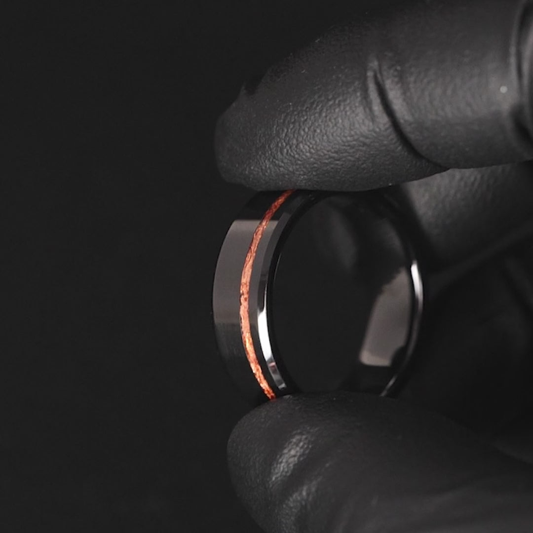 Rose Gold Leaf Ring on Black Ceramic | Offset Inlay