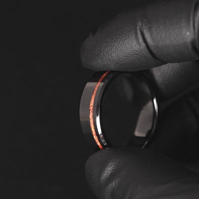 Rose Gold Leaf Ring on Black Ceramic | Offset Inlay