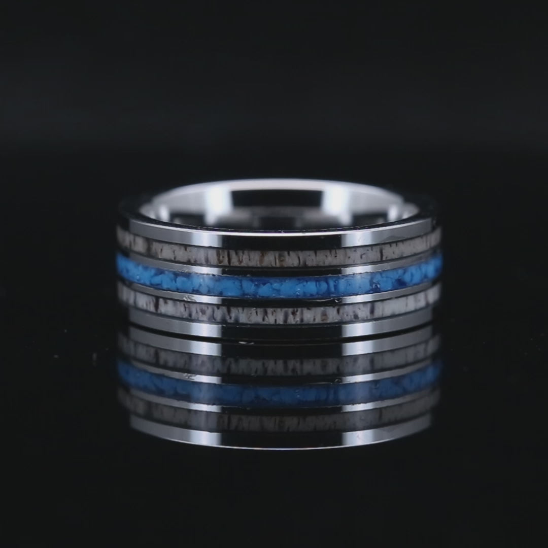 Antler and Turquoise Band | Tungsten Glowstone Ring