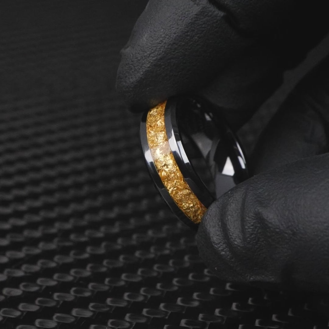 24K Gold Leaf Ring on Black Ceramic | Full Channel