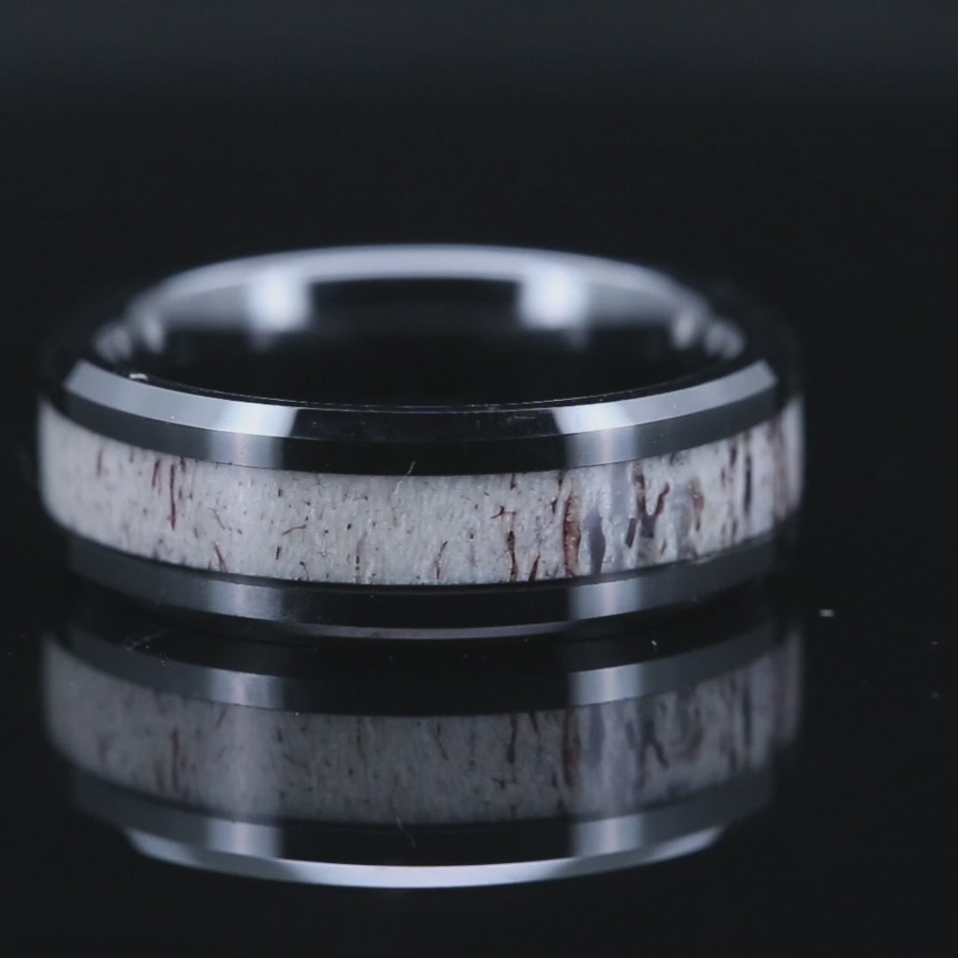 Deer Antler and Black Ceramic Ring