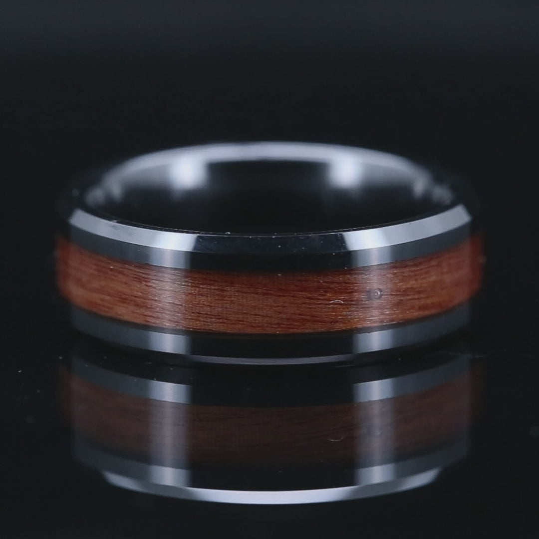 Koa Wood and Black Ceramic Ring