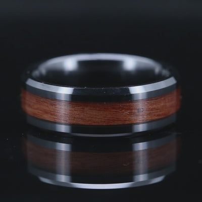 Koa Wood and Black Ceramic Ring