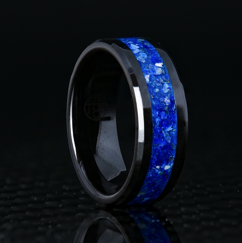 Lapis Lazuli Glowstone Ring on Black Ceramic - Patrick Adair Designs