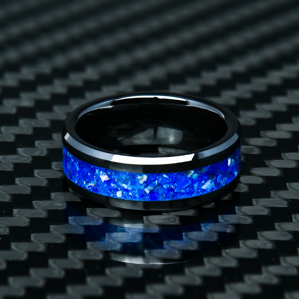 Lapis Lazuli Glowstone Ring on Black Ceramic