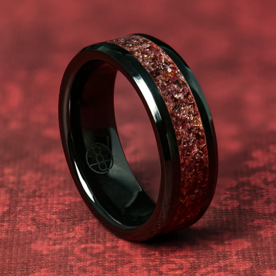 Garnet Glowstone Ring on Black Ceramic - Patrick Adair Designs