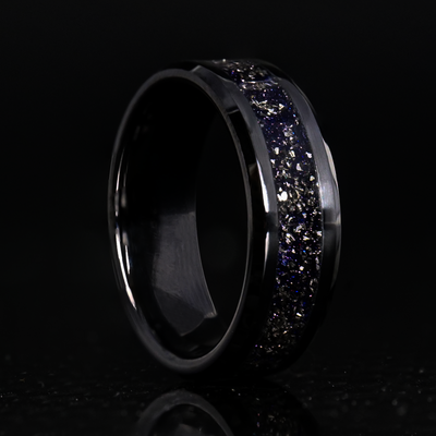 Blue Sandstone Glowstone Ring on Black Ceramic - Patrick Adair Designs