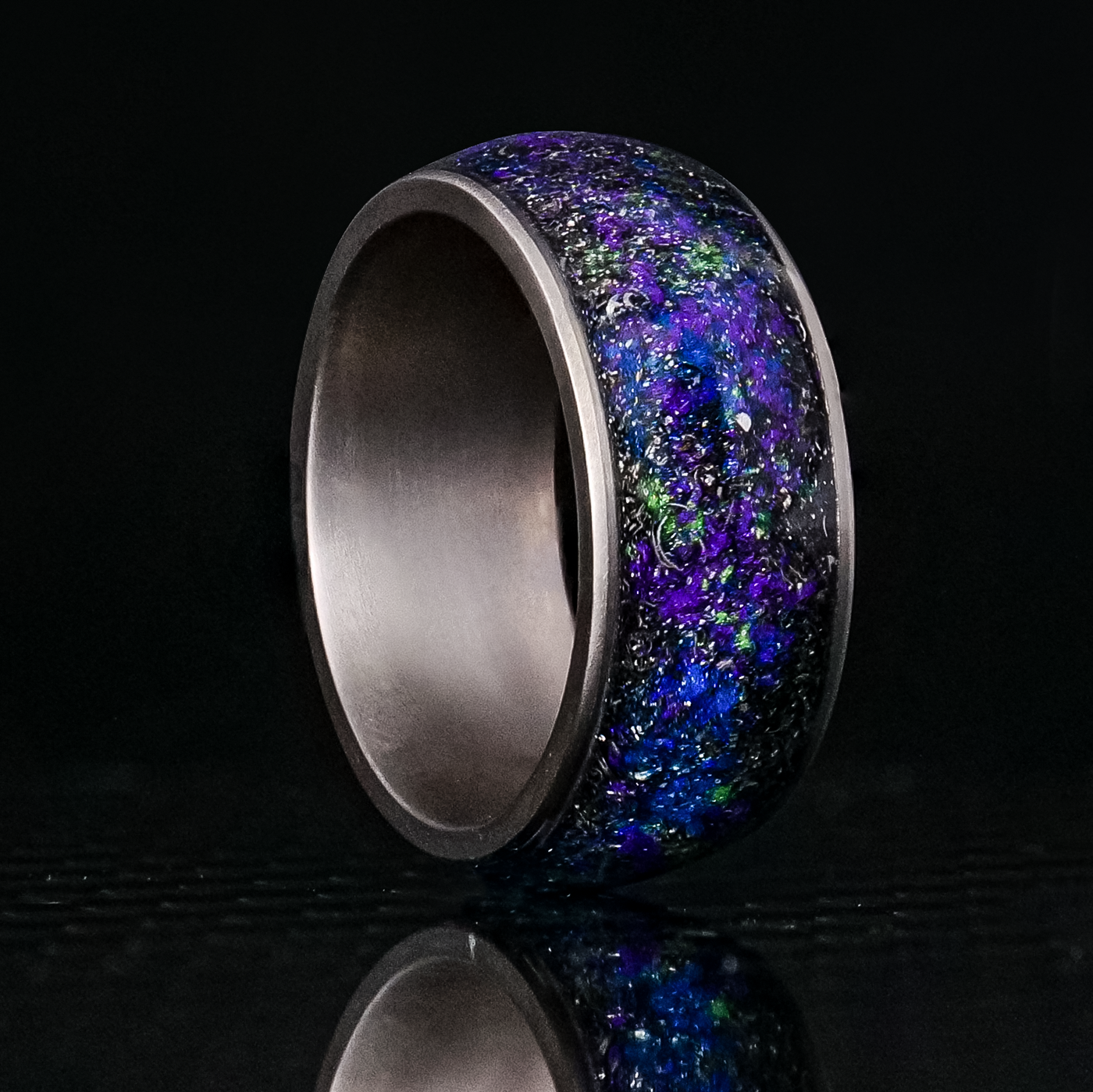 Starry Night Halo Glowstone Ring on Titanium - Patrick Adair Designs