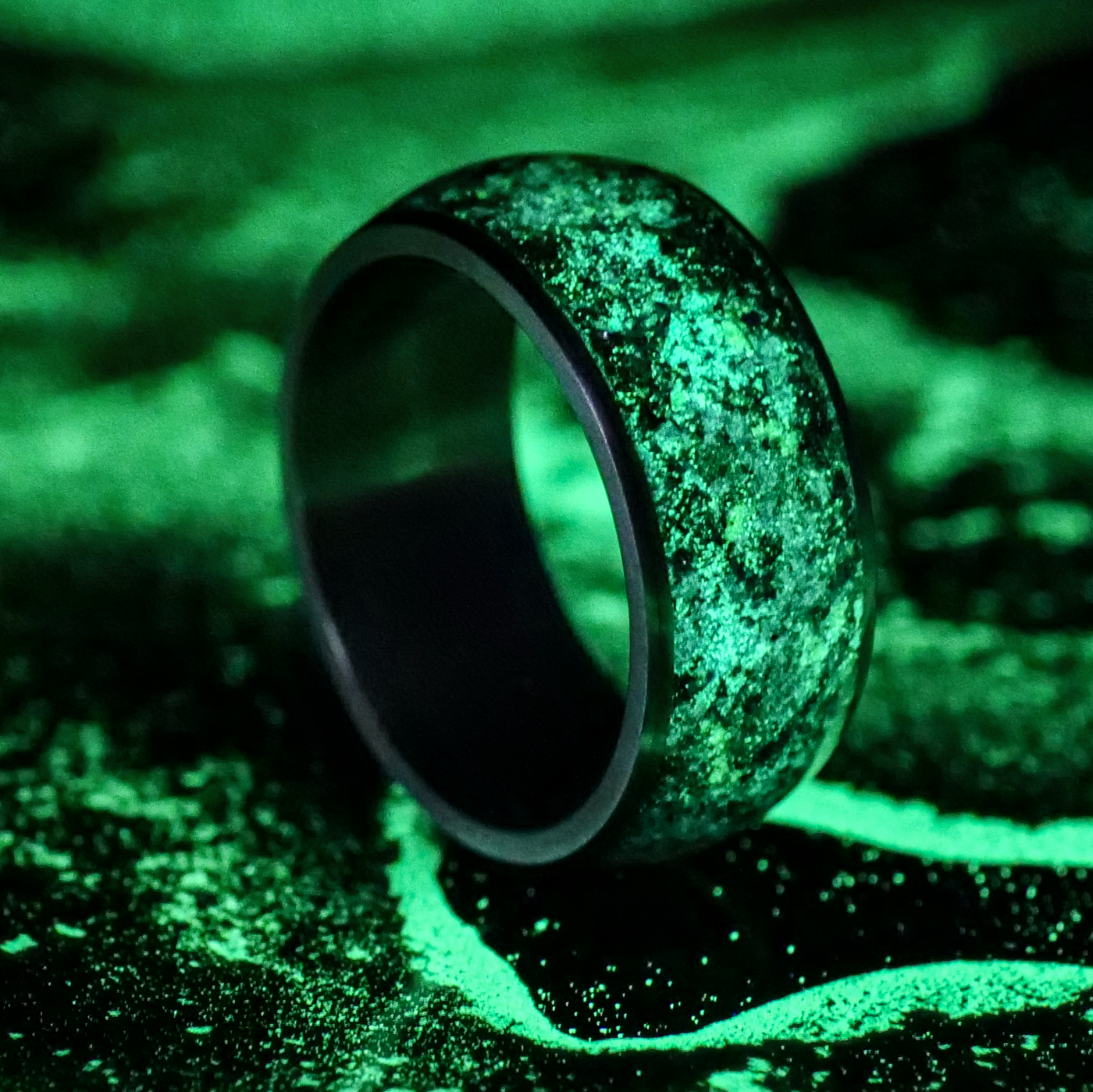 Starry Night Halo Glowstone Ring on Titanium Patrick Adair Designs