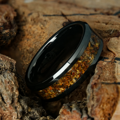 Tiger's Eye Glowstone Ring on Black Ceramic - Patrick Adair Designs
