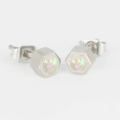 Hexagon Pearl White Opal Glowstone Earrings - Patrick Adair Designs