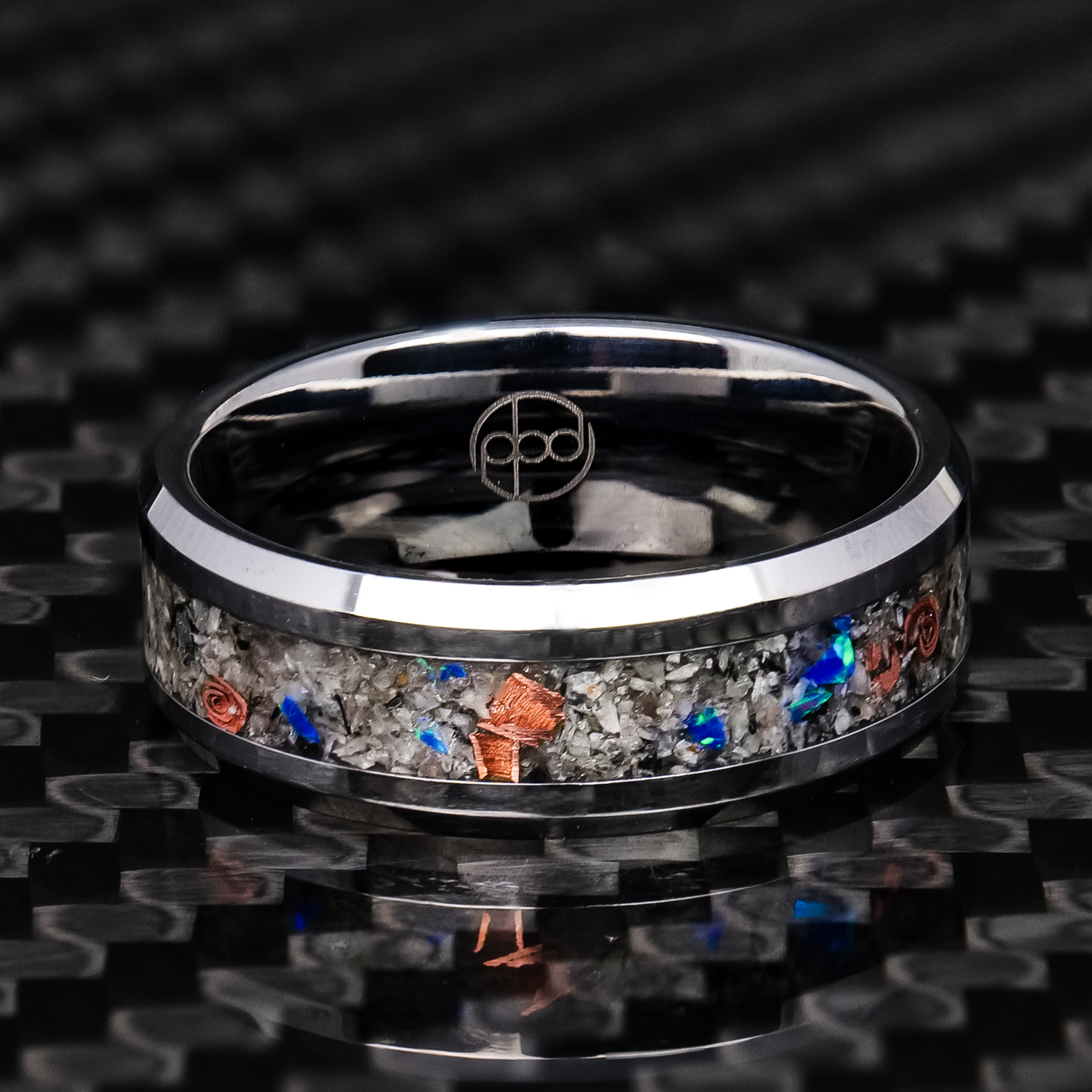 Azure Blue Yooperlite Glowstone Ring on Tungsten - Patrick Adair Designs