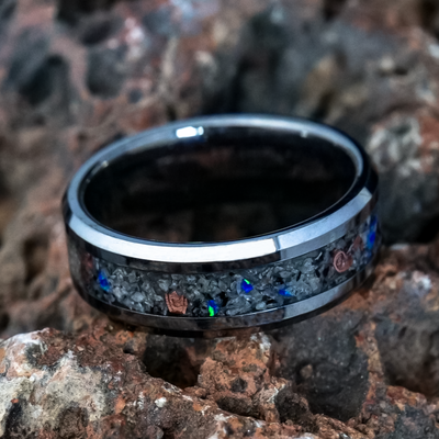 Azure Blue Yooperlite Glowstone Ring on Tungsten - Patrick Adair Designs