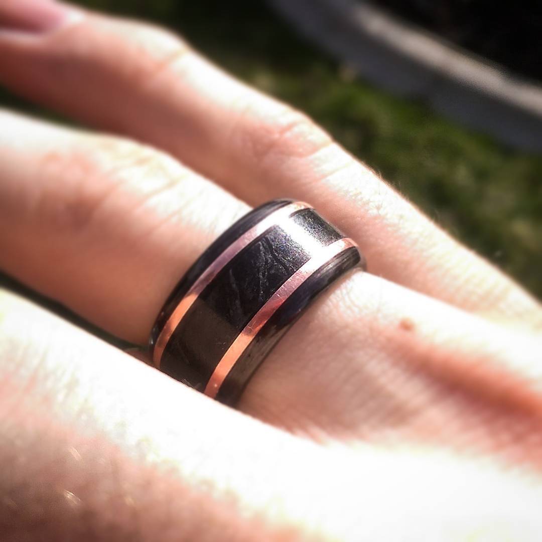Carbon Fiber, Marble, and Rose Gold Ring - Patrick Adair Designs