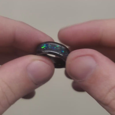 Black Ceramic and Opal mens wedding ring.
