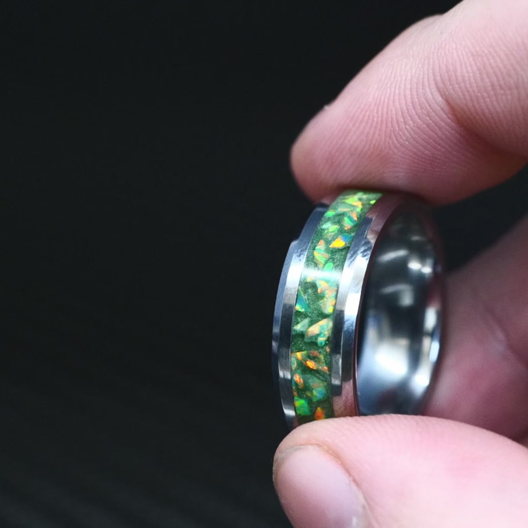 Citrus Green Opal Glowstone Ring on Tungsten