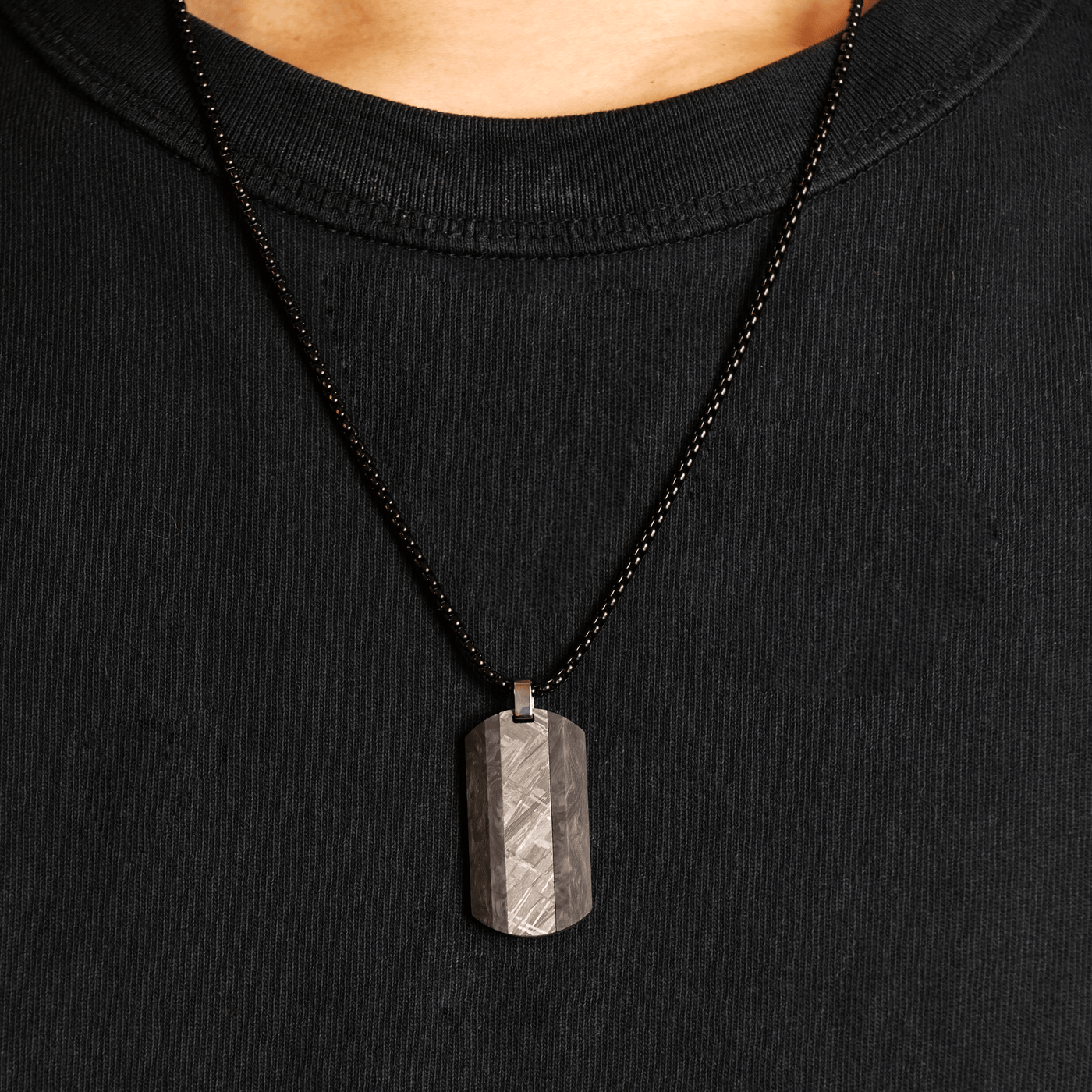 Forged Carbon Fiber and Meteorite Dog Tag Pendant