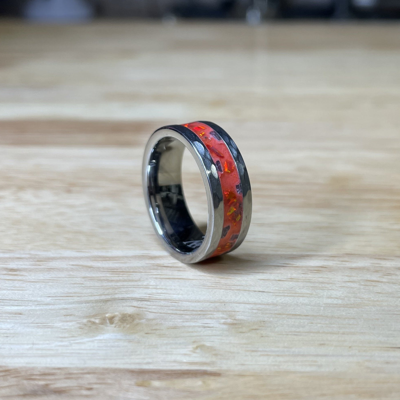 Custom Hammered Tungsten Glowstone Ring - Patrick Adair Designs
