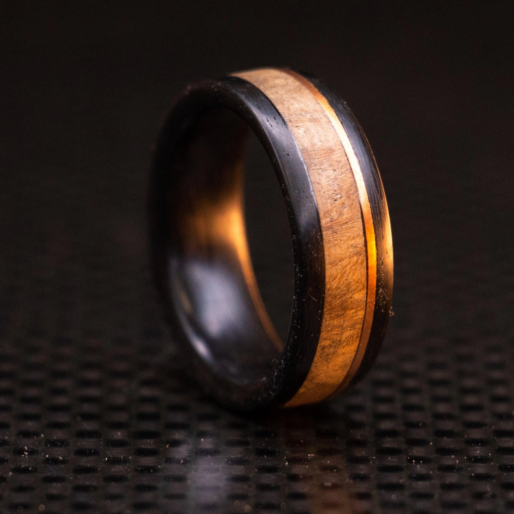 Carbon Fiber, Rose Gold, and Maple Ring | Patrick Adair Designs