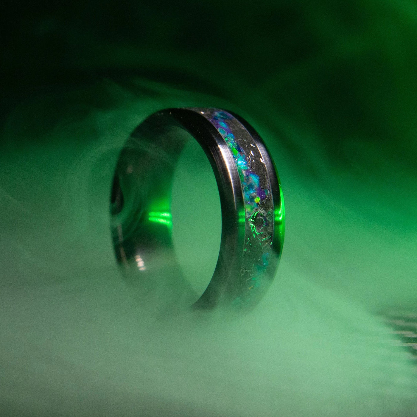 Matching Area 51 Glowstone Wedding Ring Set in Black Ceramic - Patrick Adair Designs