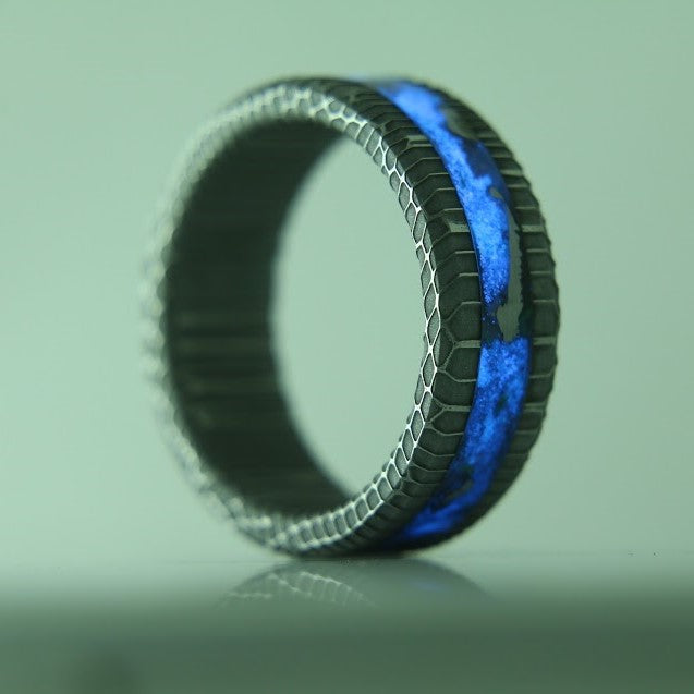 The Serpent - Damascus Steel Glowstone Ring - Patrick Adair Designs