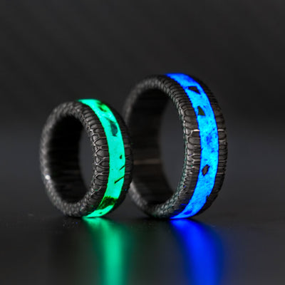 The Serpent - Damascus Steel Glowstone Ring - Patrick Adair Designs