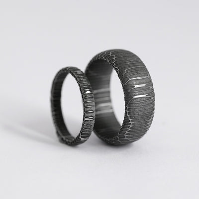 His & Hers Matching Spirograph Damascus Steel Wedding Rings - Patrick Adair Designs