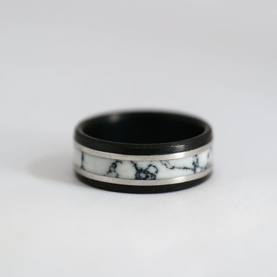 The Executive - Carbon Fiber, Sterling Silver, and Marble TruStone Ring - Patrick Adair Designs