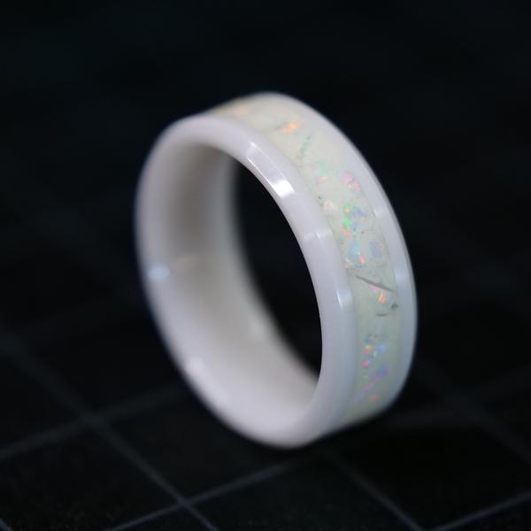 Custom White Ceramic Glowstone Ring - Patrick Adair Designs