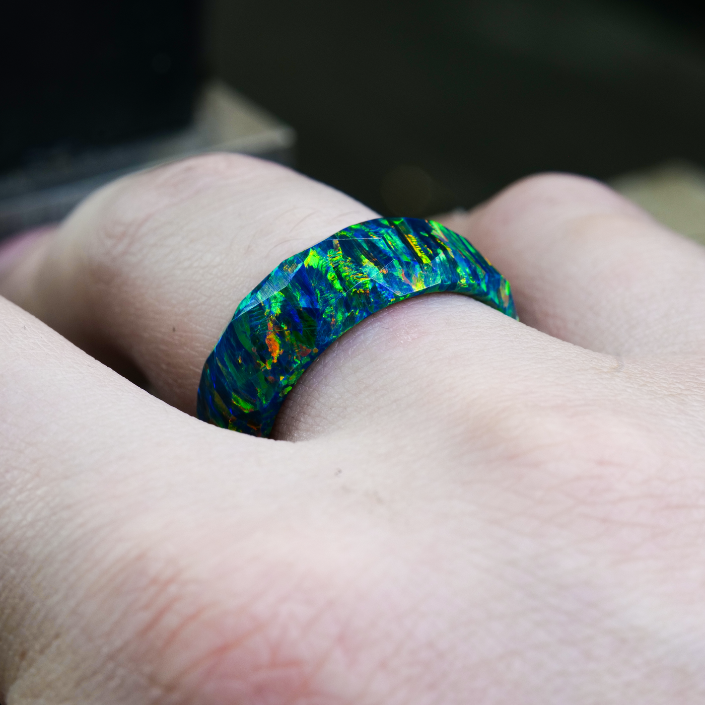 Solid black sales fire opal ring