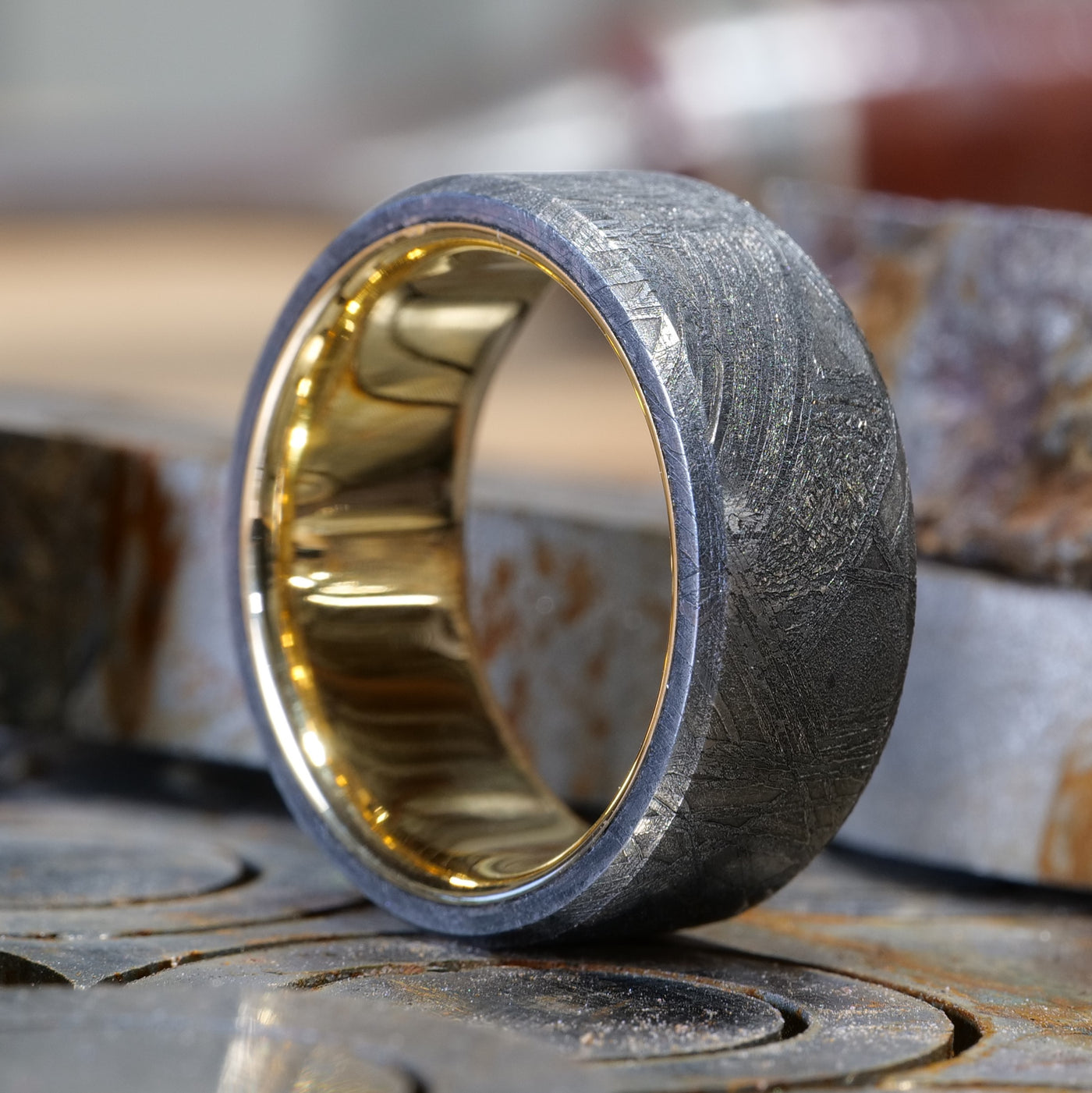 Meteorite Design Meteorite Ring with Real Gold Liner | Patrick Adair Designs
