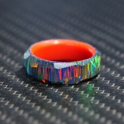Black Fire Opal Ring with Glowing Resin Liner - Patrick Adair Designs