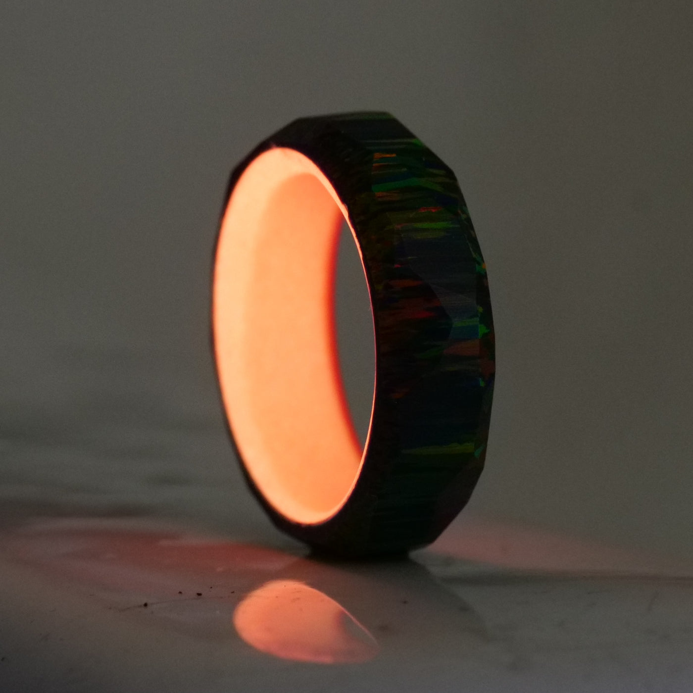 Black Fire Opal Ring with Glowing Resin Liner - Patrick Adair Designs