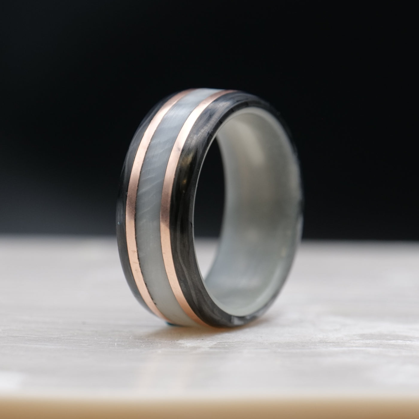 The Mother of Pearl | Trustone, Carbon Fiber, and Gold Ring - Patrick Adair Designs